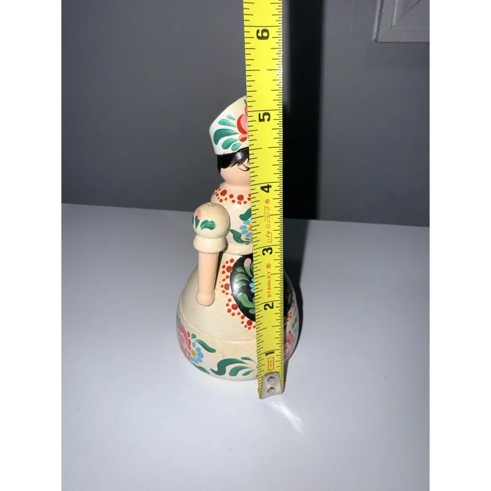 Original Vintage Hungarian Folk Art Costume Wooden Doll Hand Painted Trinket Box